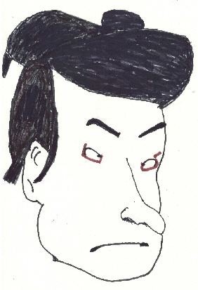 Kabuki-Gesicht mit schwarzem Haar