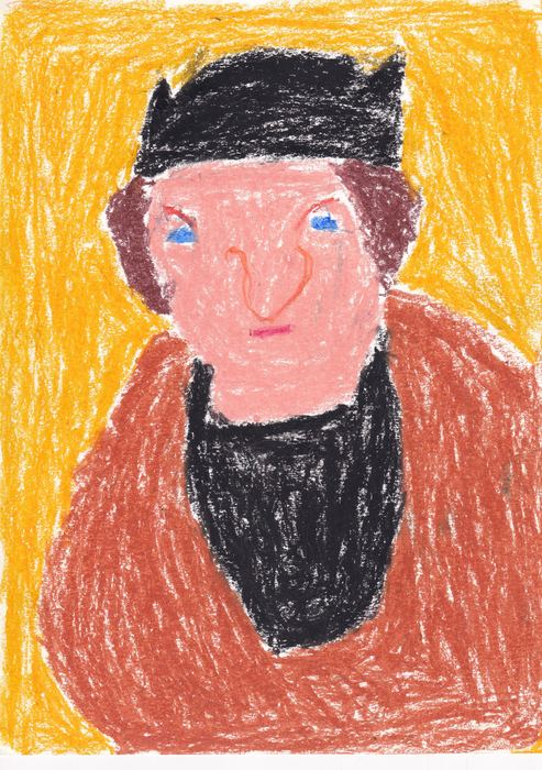 Mann mit schwarzer Mütze auf Orange