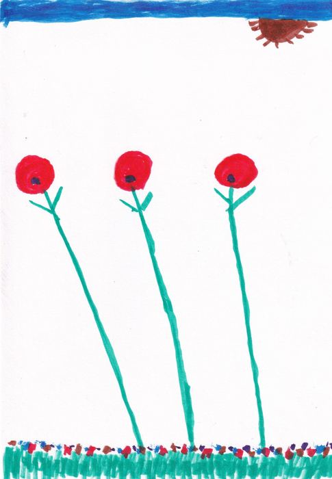 Drei Rosen unter blauem Himmel