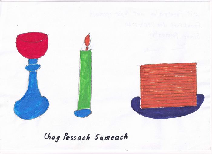 Chag Pessach Sameach, Kelch, Kerze und Buch