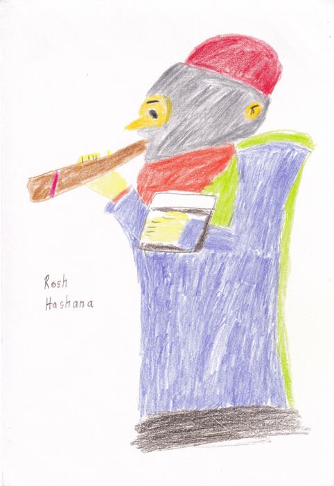 Rosch Haschana, Mann mit roter Kappe und Schofar