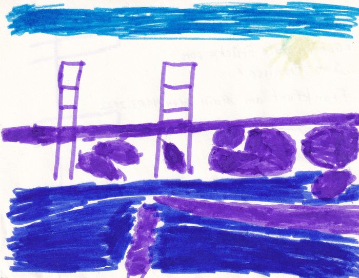 Leitern in Violett und Blau